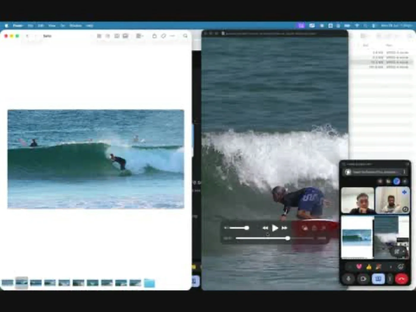 Side-by-side video analysis of a surfer’s technique on screen